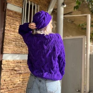 Hand knitted womens purple sweater.